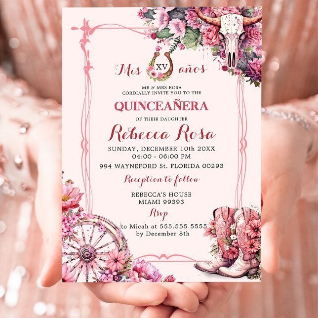 Invitation Russe rose Boho Ouest Charra Thème Quinceanera (Créateur téléchargé)