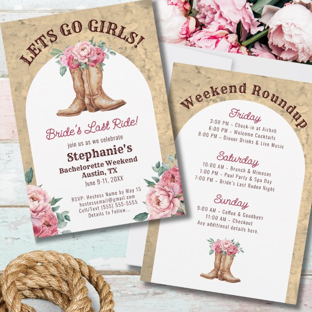 Invitation Russe Rose Cowgirl Destination Bachelorette Party (Créateur téléchargé)