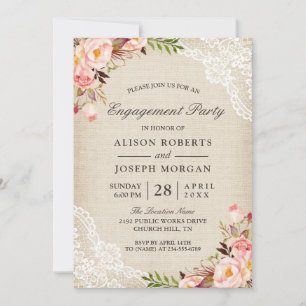 Invitation Russe Rose Floral Burlap Lace