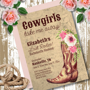 Invitation Russe Rose Floral Cowgirl Bachelorette Party
