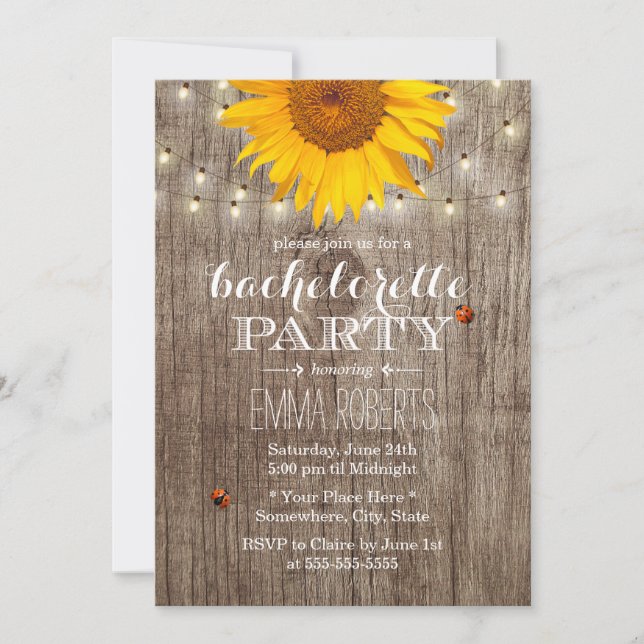 Invitation Russe String Lights Sunflower Bachelorette Party (Devant)