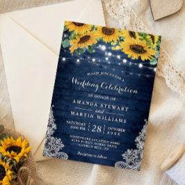 Invitation Russe Sunflower Navy Bleu String Mariage