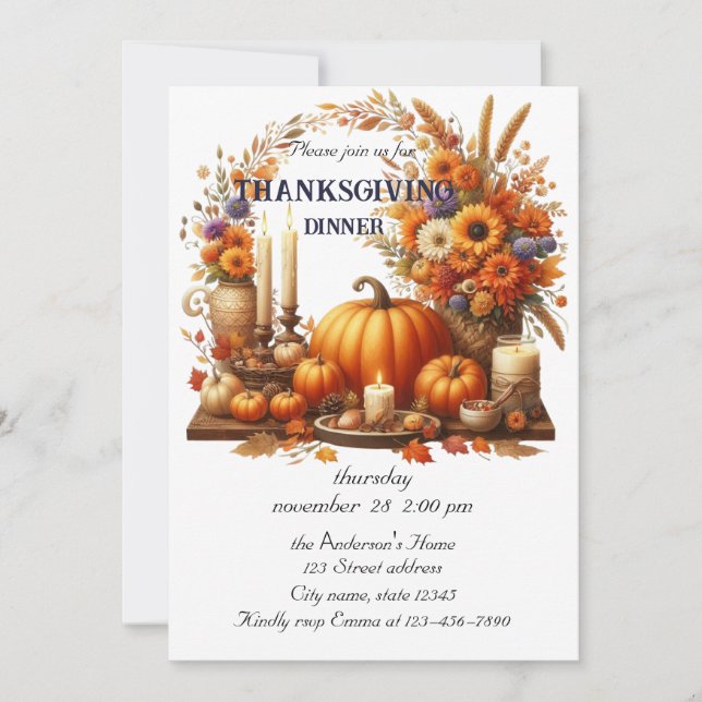Invitation Russe Thanksgiving Citrouille Aquarelle Automne (Devant)