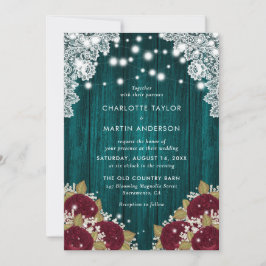 Invitation Russe Turquoise Bourgogne Floral Mariage