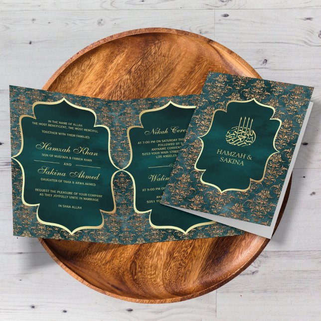 Invitation Russe Turquoise or Damask Mariage musulman (Créateur téléchargé)