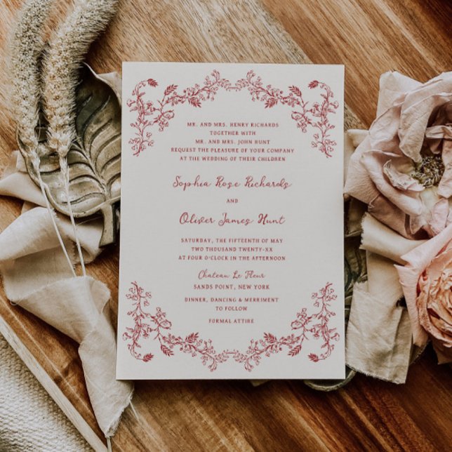 Invitation Russe Vintage Floral Crimson Mariage rouge (Créateur téléchargé)