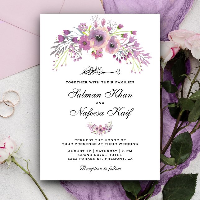 Invitation Russe violet Floral musulman musulman Mariage musu (Créateur téléchargé)