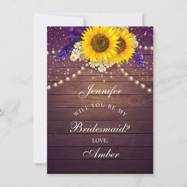 Invitation Russe violet Jaune Tournesol Floral Country Grange (Devant)