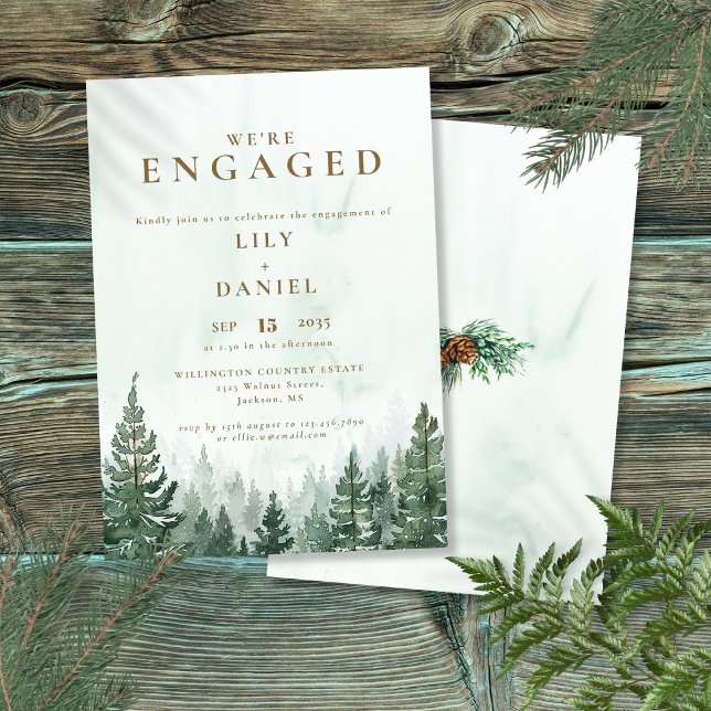 Invitation Russe Watercolor Pine Forest (Rustic Watercolor Pine Forest Engagement Party Invitation)