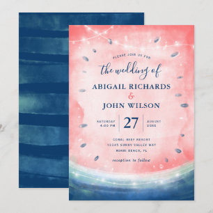 Invitation Russe Watermelon Navy Mariage d'été rose