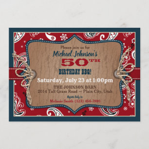 Invitation Russe Western Bandanna Imprimer Cowboy Anniversair