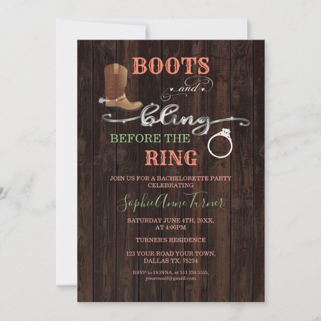Invitation Russe Western Boots & Bling Bachelorette Party (Devant)