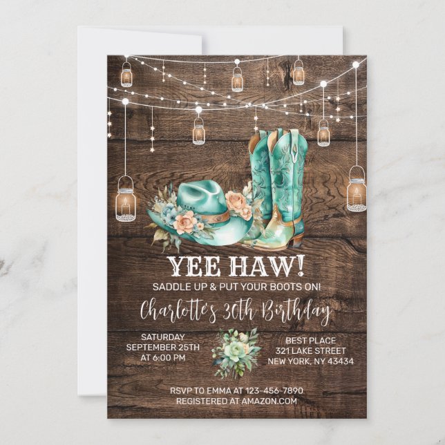 Invitation Russe Western Cowgirl fête d'anniversaire (Devant)