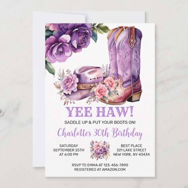 Invitation Russe Western Cowgirl fête d'anniversaire (Devant)