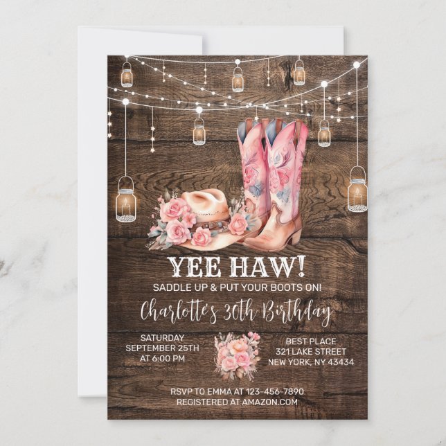 Invitation Russe Western Cowgirl fête d'anniversaire (Devant)