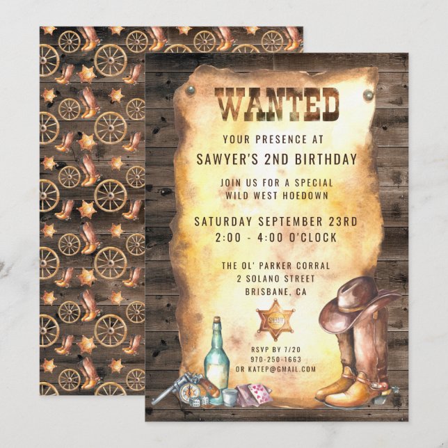 Invitation Russe Western Rodeo Cowboy fête d'anniversaire (Devant / Derrière)