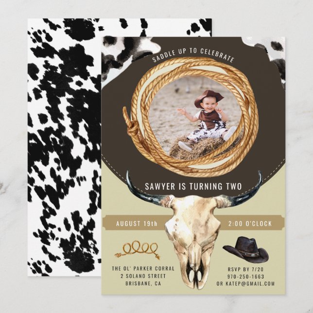 Invitation Russe Western Rodeo Cowboy fête d'anniversaire (Devant / Derrière)