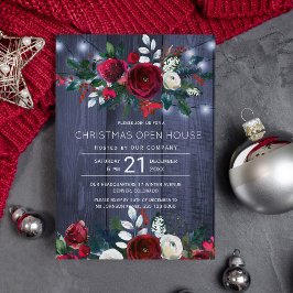 Invitation Russe Winter Navy Rouge Floral Noël Open House