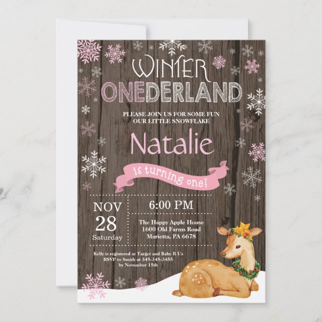 Invitation Russe Winter Onederland Cerf 1er anniversaire (Devant)
