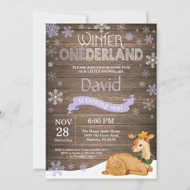 Invitation Russe Winter Onederland Cerf 1er anniversaire (Devant)