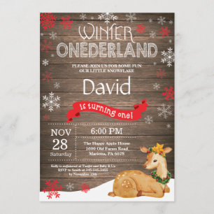 Invitation Russe Winter Onederland Deer 1er Anniversaire