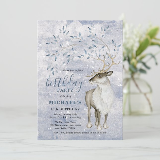 Invitation Russe Winter Reindeer fête d'anniversaire (Debout devant)