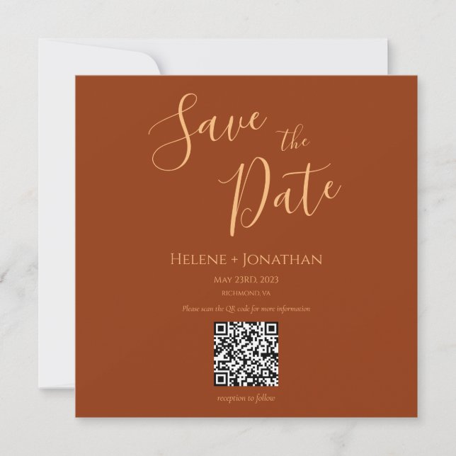 Invitation Rust Burnt Orange Enregistrer La Date QR Code (Devant)
