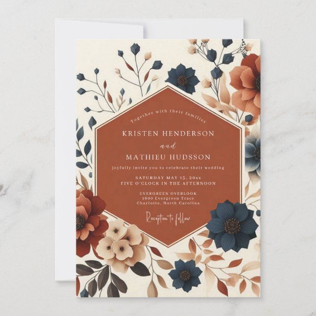 Invitation Rust Floral Autumn Harvest Wedding (Devant)