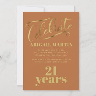 Invitation Rust Orange Gold 21ème fête d'anniversaire