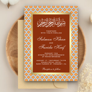 Invitation Rust Orange Maroc Quatrefoil Mariage islamique