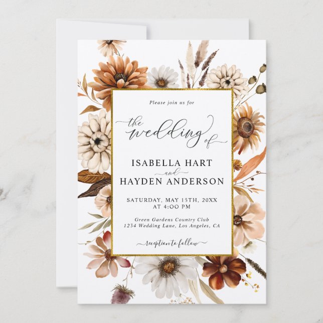 Invitation Rust Terracotta Chute Tout En Un Code QR Mariage (Devant)