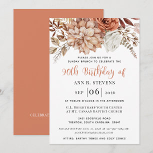Invitation Rust Terracotta Fleurs d'automne 90e Anniversaire