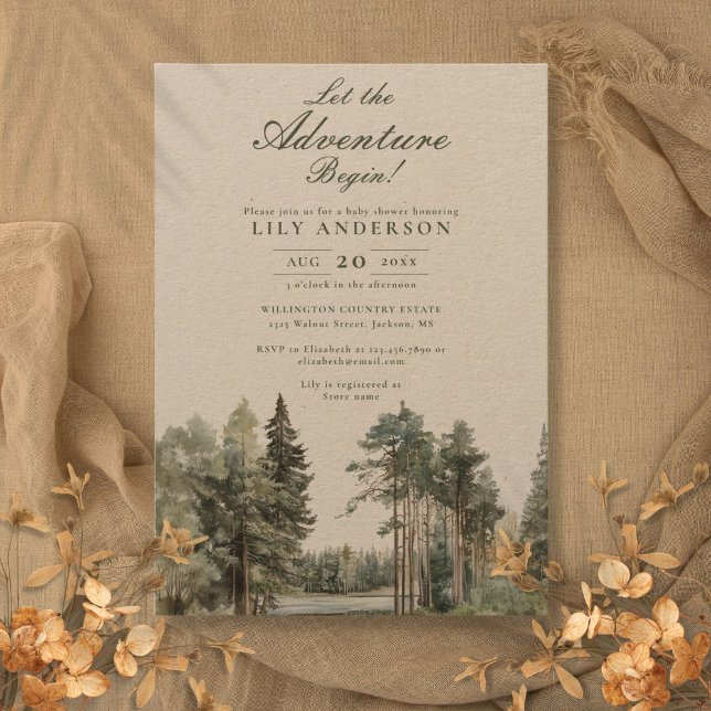 Invitation Rustic Adventure Begin Lake Forest Baby shower (Rustic Adventure Begin Lake Forest Baby Shower Invitation)