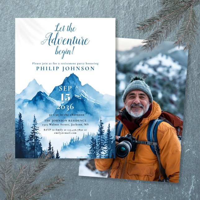 Invitation Rustic Adventure Commence la fête de retraite de l (Rustic Adventure Begin Mountain Retirement Party Invitation)