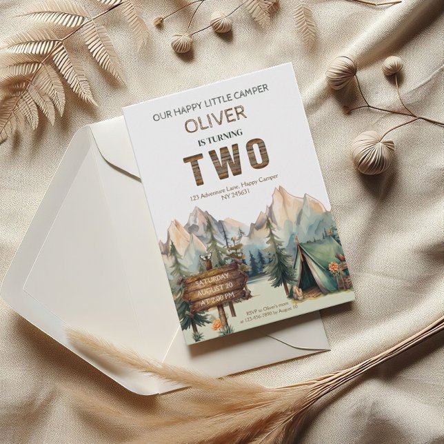 Invitation Rustic Adventure Happy Camper Deuxième Anniversair (Créateur téléchargé)