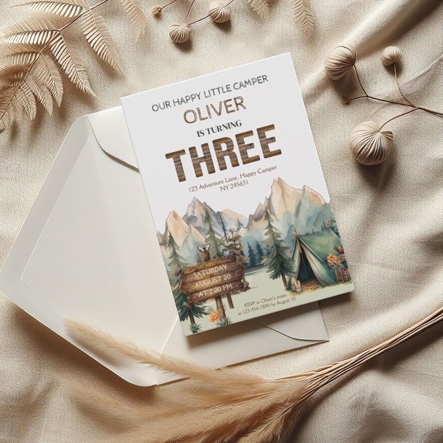 Invitation Rustic Adventure Happy Camper Troisième Anniversai (Créateur téléchargé)