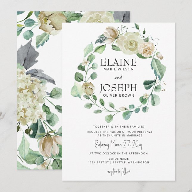 Invitation Rustic Airical Botanical Neutral Floral Mariage (Devant / Derrière)