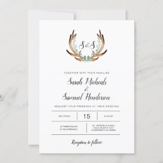 Invitation Rustic Antler & Greenery Watercolor Mariage