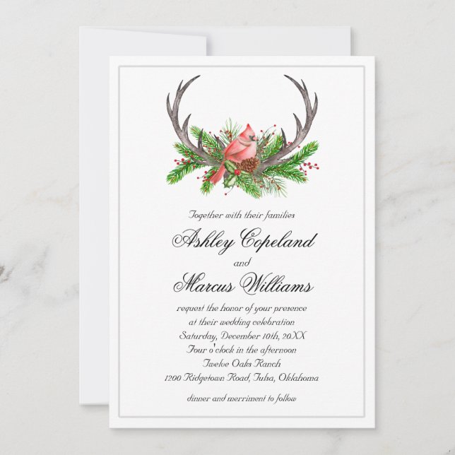 Invitation Rustic Antlers Boho Woodland Mariage d'hiver (Devant)