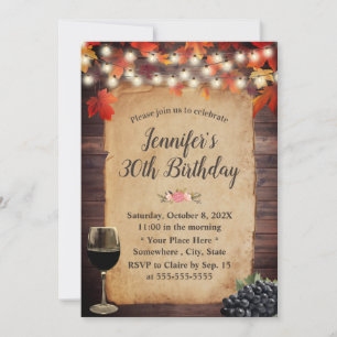 Invitation Rustic Automne Feuilles String Lights Vin Annivers