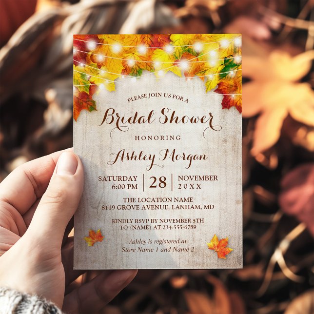 Invitation Rustic Automne Feuilles String Lumières Fête des m (Créateur téléchargé)