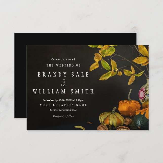Invitation Rustic Automne quitte Citrouille Mariage Invitatio (Devant / Derrière)