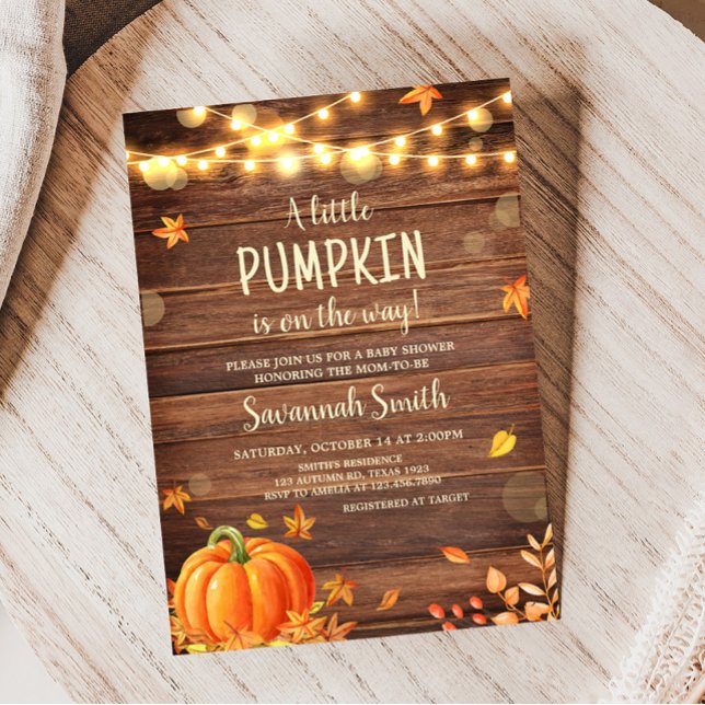 Invitation Rustic Automne quitte le Baby shower Citrouille (Rustic Fall Pumpkin Baby Shower Invitation)