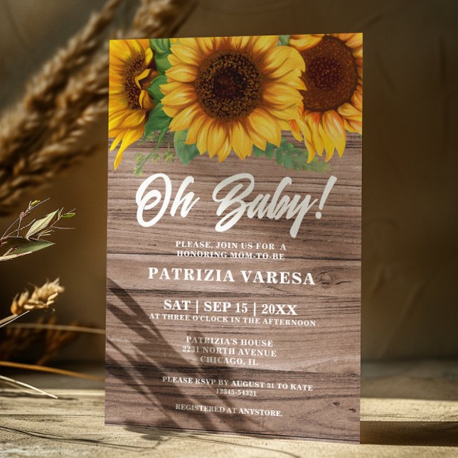 Invitation Rustic Automne Sunflower Oh Baby shower (Créateur téléchargé)