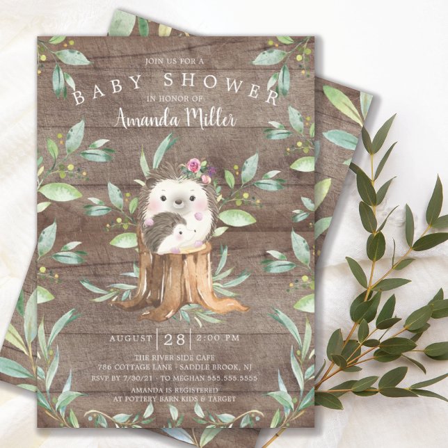 Invitation Rustic Baby Hedgehog et maman Baby shower (Créateur téléchargé)