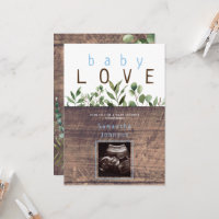 Rustic Baby Love Wood Ultrasound Baby shower Invit