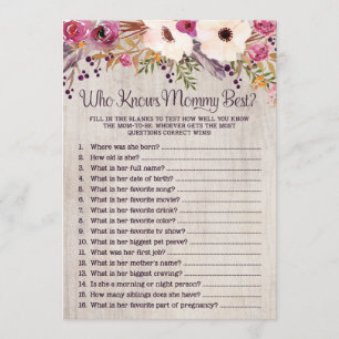 Invitation Rustic Baby shower Jeu Qui Connaît Maman Meilleur