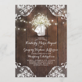 Invitation Rustic Baby's Breath Mason Jar Lights Lace Mariage