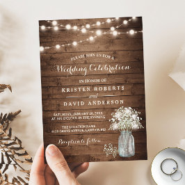 Invitation Rustic Baby's Breath Mason Jar Lumières Mariage