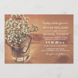 Invitation Rustic Baby's Breath Mason Jar Mariage en bois